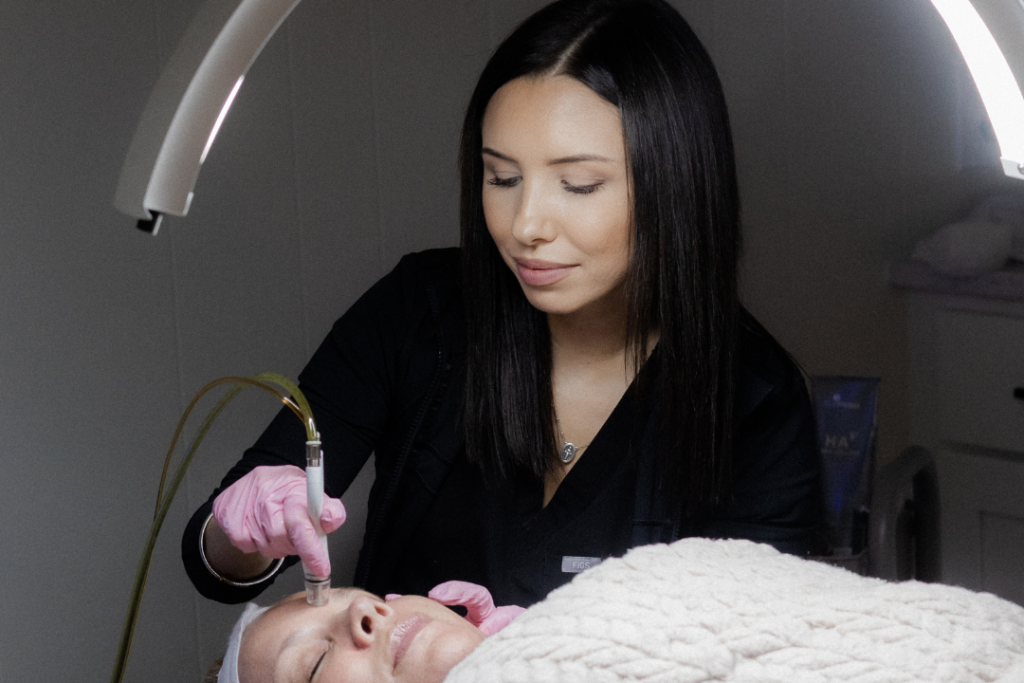 Menopause & Dry Skin: Why It Happens and What You Can Client receiving Diamond Glow from Soul Aesthetics for dry skin from menopause